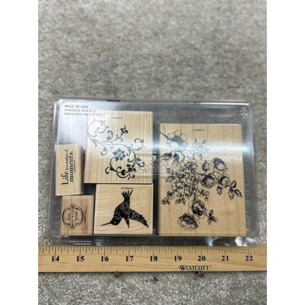 Stampin Up Elements Of Style Wood Mount Rubber Stamp Set Floral Hummingbird 5pc